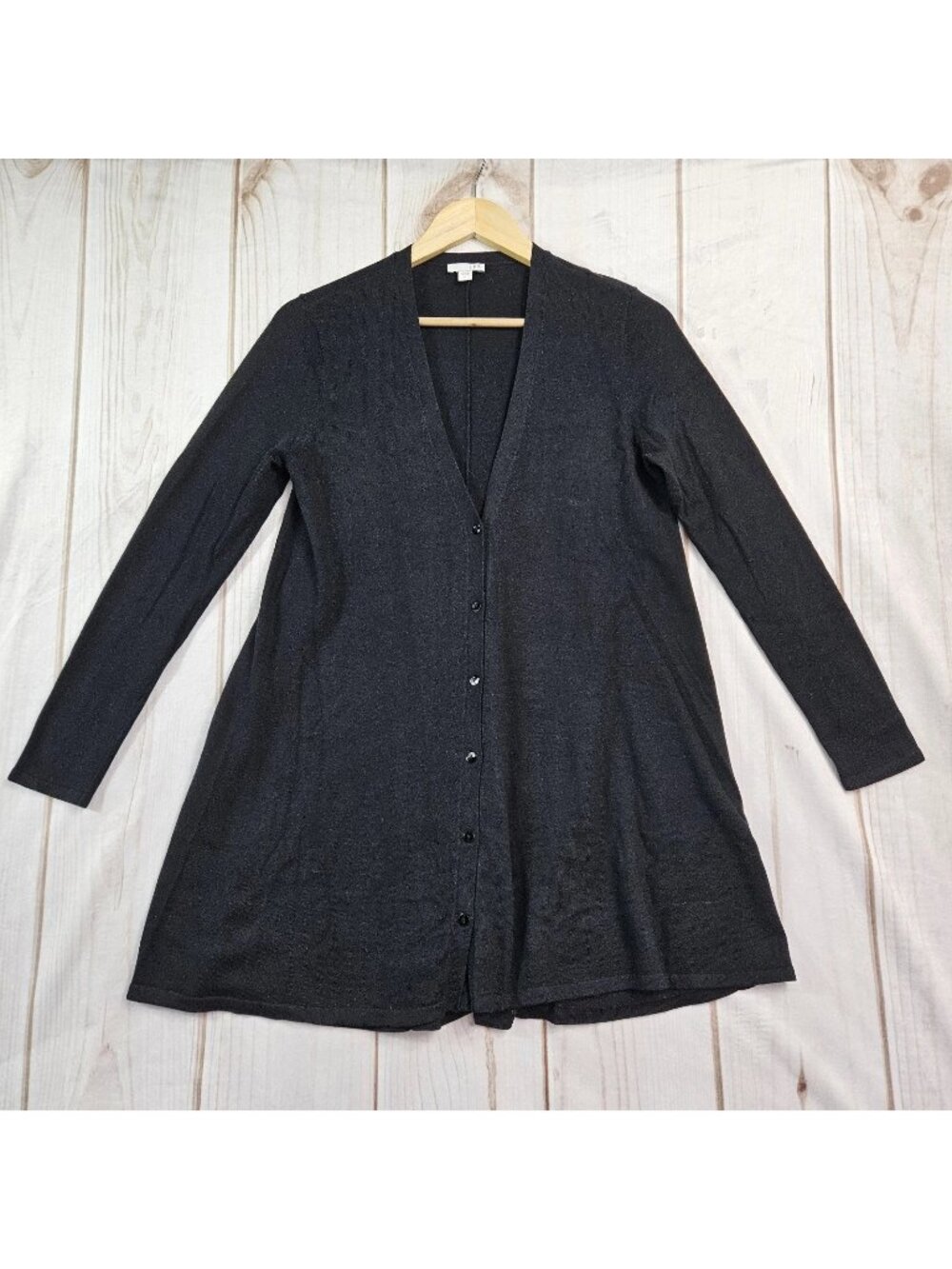 J Jill Black Duster Cardigan Sweater Long Wool Blend Size S Fall Layer Cozy